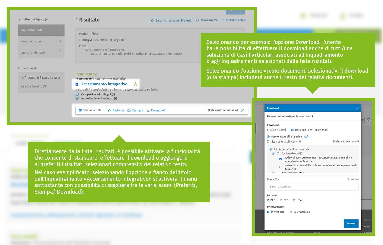 lista risultati stampa e download